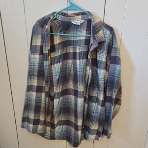 Women's Old Navy Blue and Pink Plaid Boyfriend Shirt